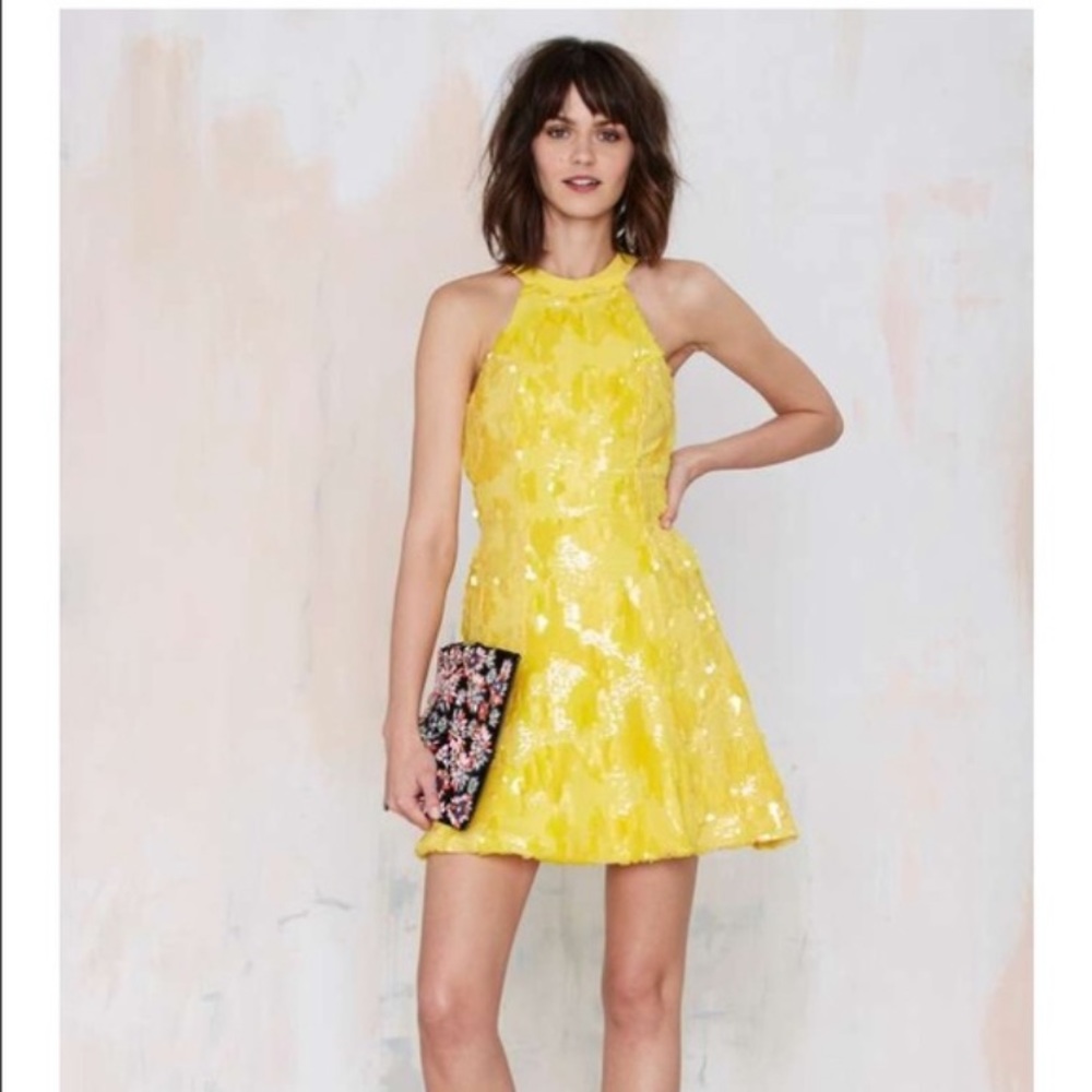 Dress The Population- Yellow Sequin Dress Medium